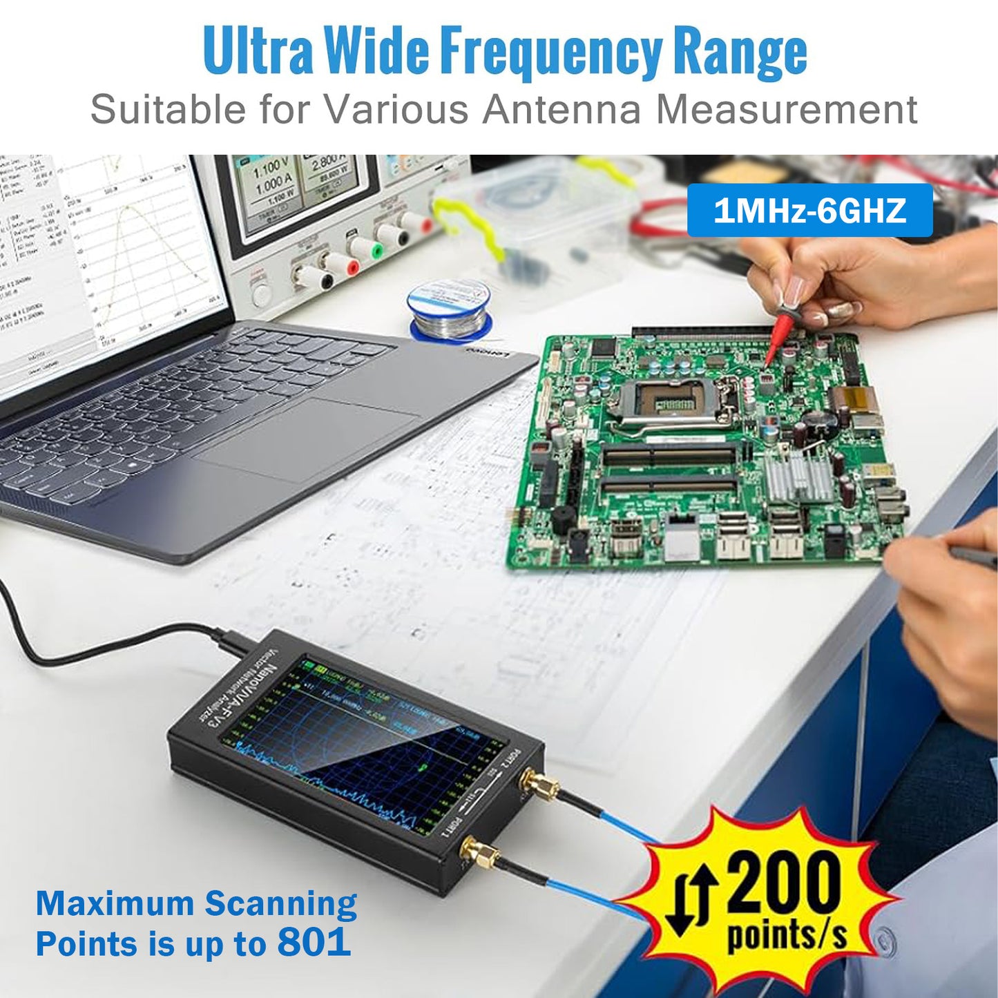Upgraded NanoVNA-F V3 Vector Network Analyzer 4.3" 1MHz–6GHz Antenna Analyzer Measuring S-Parameters Voltage Standing Wave Ratio SWR, Phase, Delay, Smith Chart Support RTC Real time
