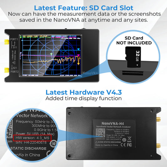 AURSINC Upgrated NanoVNA-H4 Vector Network Analyzer, Lastest V4.3 10KHz-1.5GHz HF VHF UHF 4" Touch Screen VNA Antenna Analyzer Ham Radio, Measuring S Parameters, SWR, Phase, Delay, Smith Chart