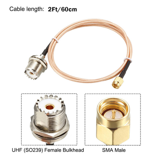 AURSINC Handheld Antenna Cable - 2pcs * RF Coax SMA Male to UHF Female SO-239 Cable 12" / 60cm Extension Cable RG316 for RF Applications CB Radio Handheld Radio Antenna Walkie Talkie