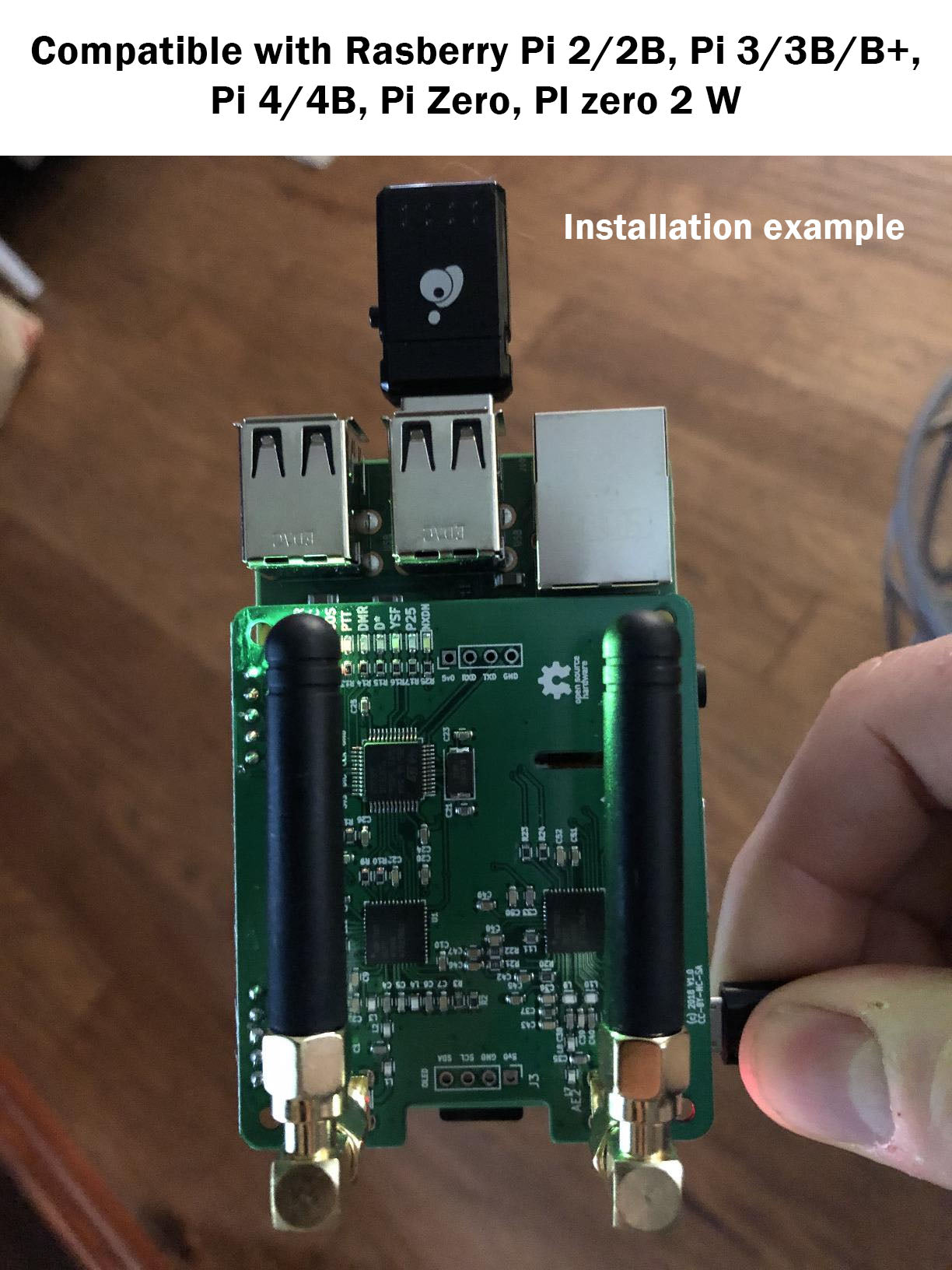 AURSINC MMDVM Duplex-Hotspot-Modul Dual Hat V1.5.2 unterstützt P25 DMR YSF NXDN DMR Steckplatz 1 + Steckplatz 2 für Raspberry Pi, Pi Zero (ohne OLED und USB-Anschluss)