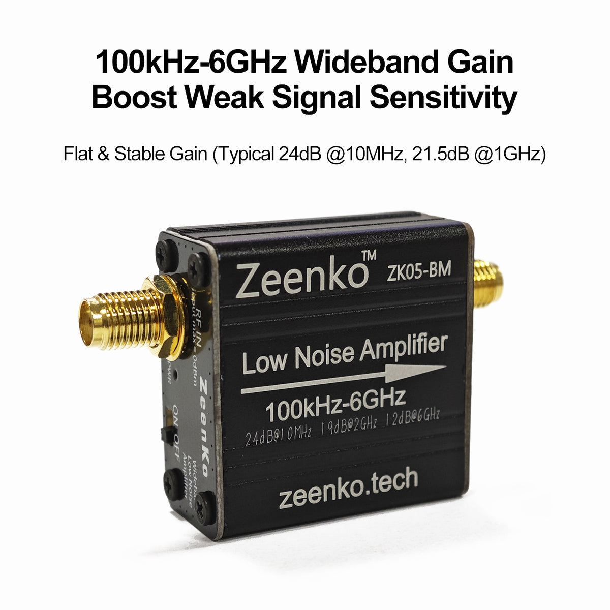 AURSINC ZK05-BM Low Noise Amplifier 100kHz-6GHz, 24dB Gain LNA Preamplifier, Built-in Battery RF Preamplifier with Type-C, High Linearity LNA for TinySA Ultra Spectrum Analyzer SDR Ham Radio EMI Test