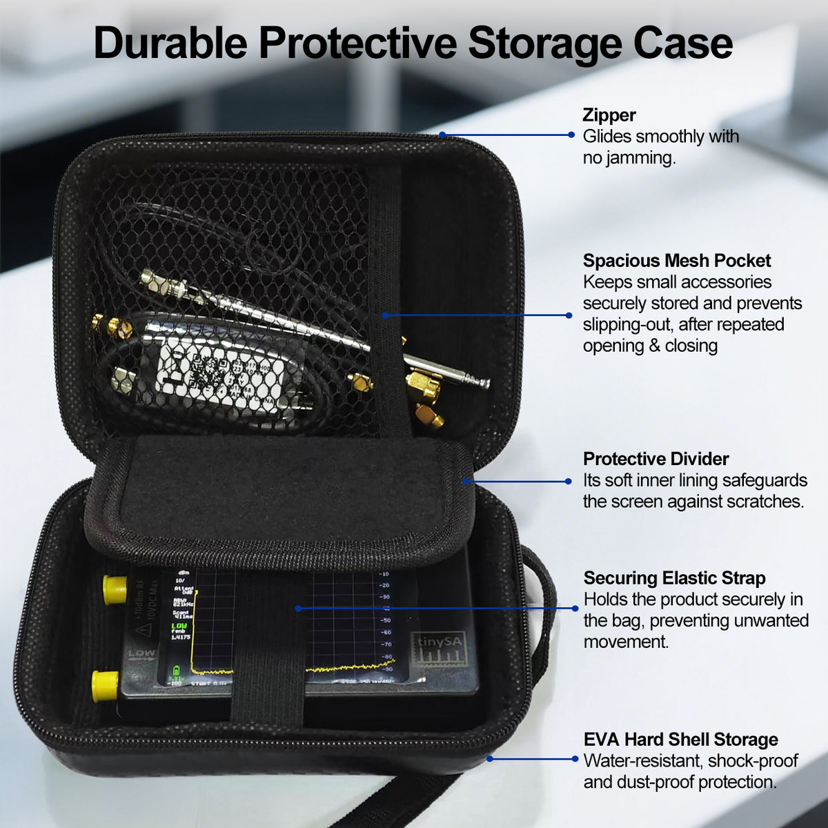 AURSINC Portable TinySA Spectrum Analyzer with EVA Protective Storage Case, 2.8‑inch Display, 100kHz‑960MHz Frequency Range