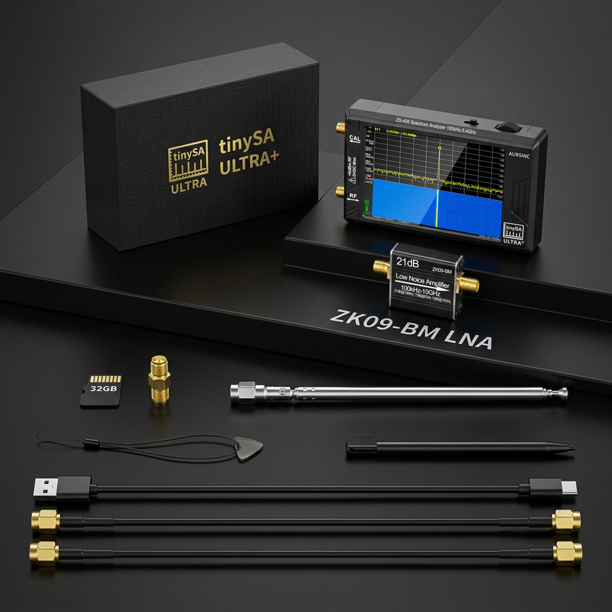 AURSINC TinySA Ultra+ ZS406 Spectrum Analyzer with ZK-09 BM LNA, Enhanced High-Frequency Sensitivity