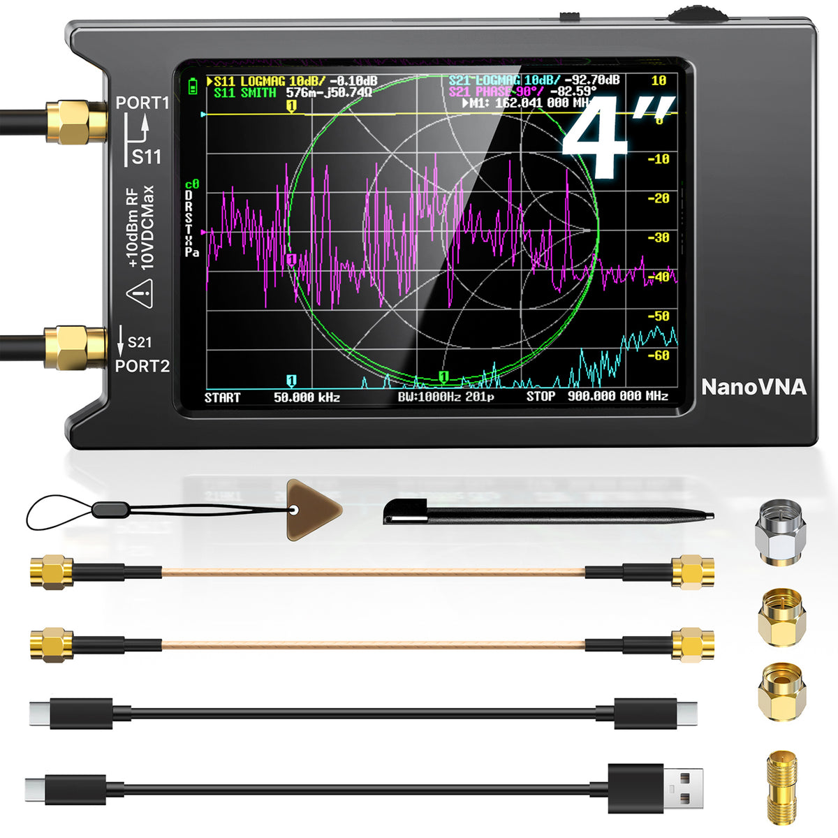 AURSINC Upgraded NanoVNA H4 Vector Network Analyzer, Latest V4.4 9kHz-1.5GHz Antenna Analyzer, 4" Touch Screen, Measuring S-Parameter SWR Smith Chart TDR, Portable RF Tester for Ham Radio, Engineers