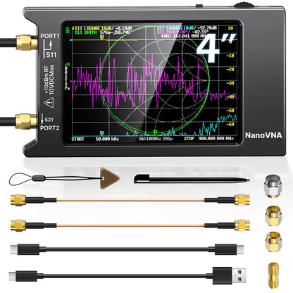 AURSINC Upgraded NanoVNA H4 Vector Network Analyzer, Latest V4.4 9kHz-1.5GHz Antenna Analyzer, 4" Touch Screen, Measuring S-Parameter SWR Smith Chart TDR, Portable RF Tester for Ham Radio, Engineers