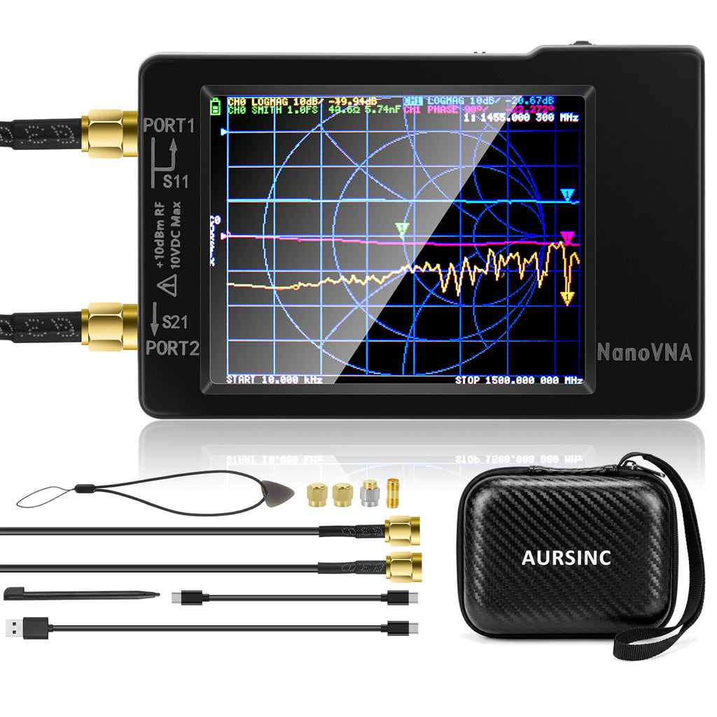 AURSINC NanoVNA‑H Vector Network Analyzer, 9kHz‑1.5GHz with EVA Storage Bag, 2.8" Handheld VNA Antenna Analyzer