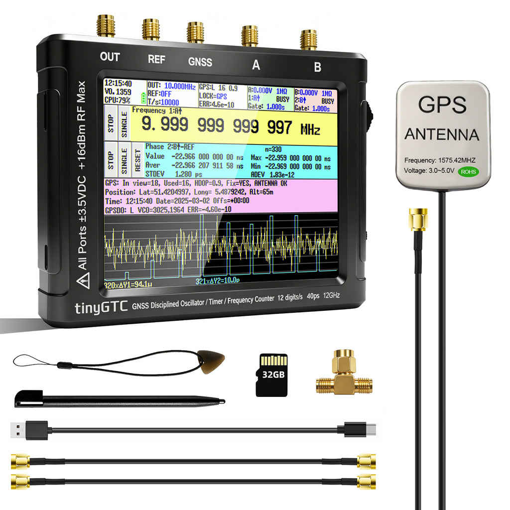 AURSINC TinyGTC ZC412 0.1Hz-12.8GHz Frequency Counter, 40ps Resolution Dual Timer Counter, Gapless Measurements of Frequency, Time, Phase, Count