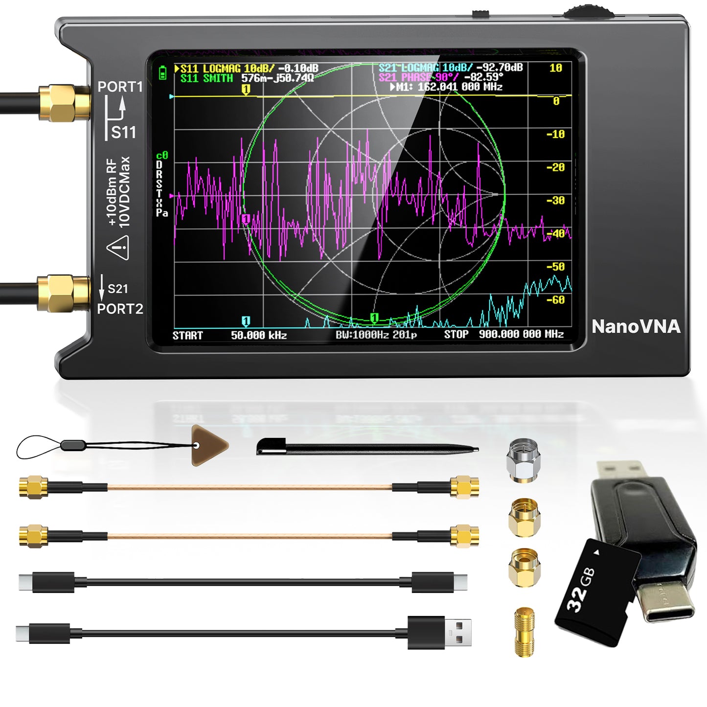 AURSINC NanoVNA-H4 Vector Network Analyzer with 32GB Card, Latest V4.4 9KHz-1.5GHz 4" Touchscreen Nano VNA Antenna Analyzer Ham Radio, HF VHF UHF Measuring S Parameters, SWR, Phase, Delay, Smith Chart