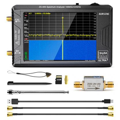 AURSINC TinySA Ultra ZS406 with ZK06-UM LNA Boosts RF Sensitivity, Complete RF Measurement Bundle with Enhanced High-frequency Sensitivity for Wireless Testing and Spectrum Analysis