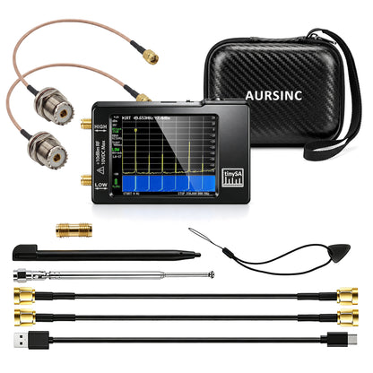 AURSINC TinySA Spectrum Analyzer with EVA Case, 2pcs RG316 SMA to UHF Cable, 100kHz‑960MHz Handheld Frequency Analyzer, 2.8" Touchscreen, with Storage Bag, RG316 SMA to UHF SO-239 RF Coaxial Cable