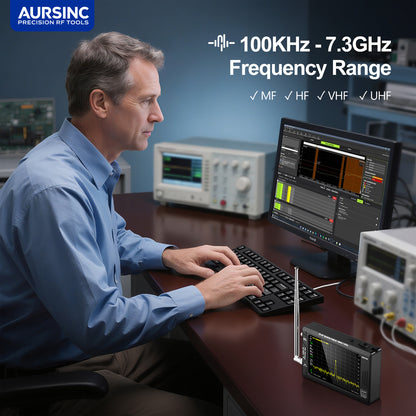 AURSINC Tinysa Ultra+ ZS407 7.3GHz Spectrum Analyzer Bundle with Hard Case, 100kHz-7.3GHz, 2-in-1 RF Signal Generator, 4" Touchscreen with Shockproof EVA Case for Field RF Testing, 5000mAh battery