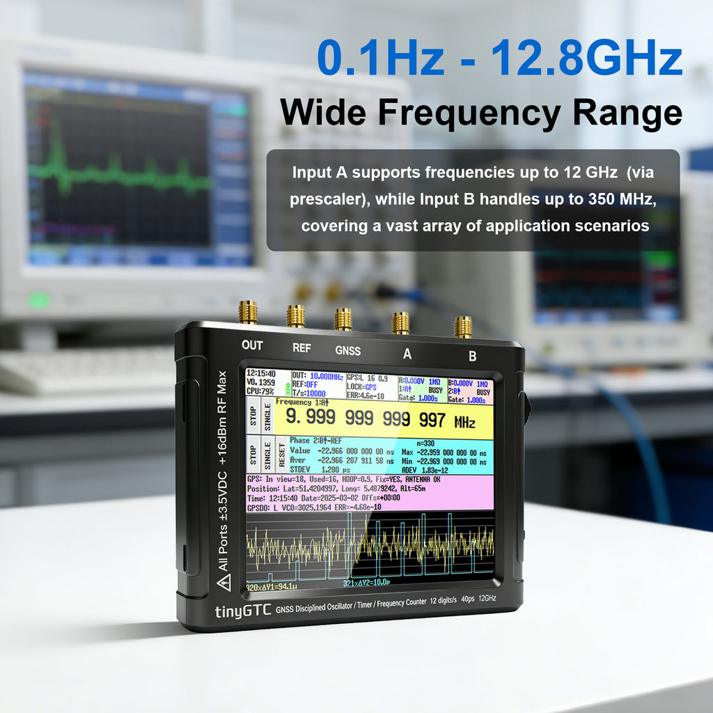 AURSINC TinyGTC ZC412 0.1Hz-12.8GHz Frequency Counter, 40ps Resolution Dual Timer Counter, Gapless Measurements of Frequency, Time, Phase, Count