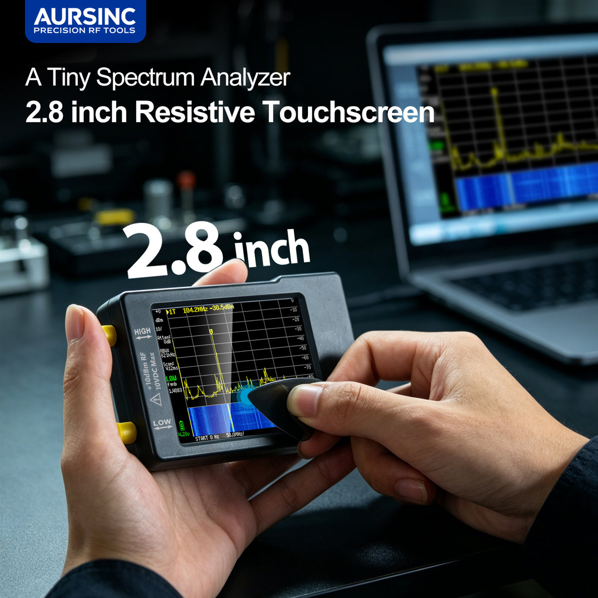 AURSINC Portable TinySA Spectrum Analyzer with EVA Protective Storage Case, 2.8‑inch Display, 100kHz‑960MHz Frequency Range