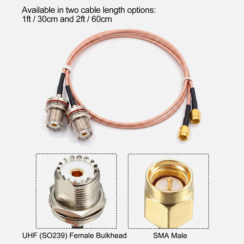 AURSINC 2Pcs SMA Male to UHF SO-239 RG316 Cable 30cm/1ft 50Ω for CB Radio SDR Scanner Walkie Talkie
