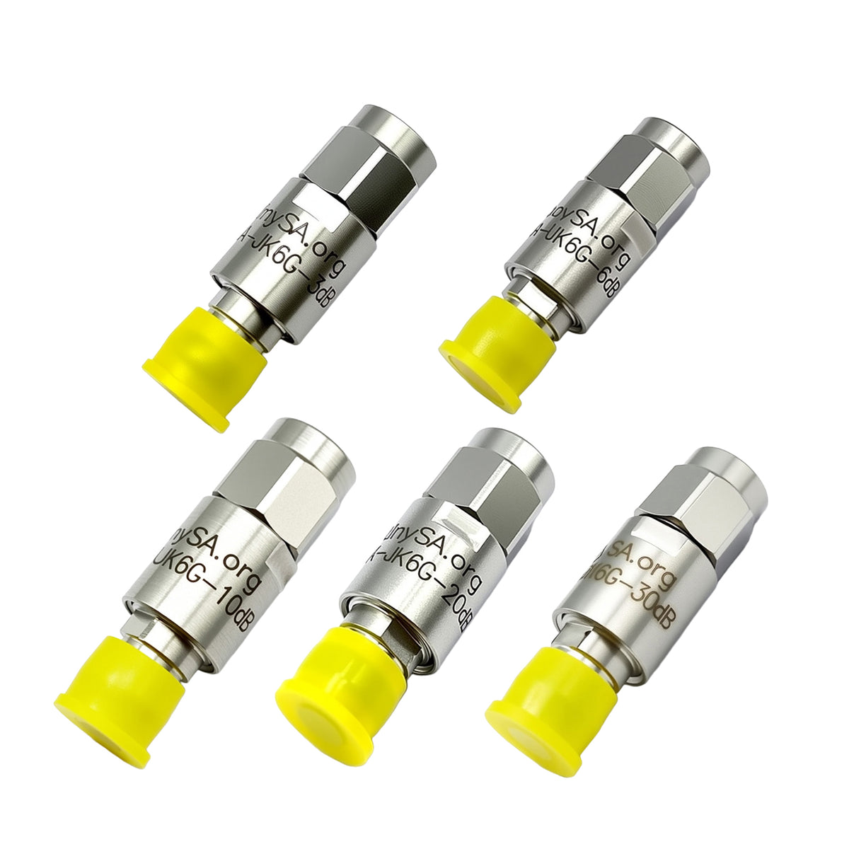 AURSINC SMA RF Attenuator Kit, 5Pack 3/6/10/20/30dB DC-6GHz 50 Ohm 2W Complete Full-Range dB Kit for Broadband Testing, Antenna Tuning, NanoVNA & TinySA Port Protection