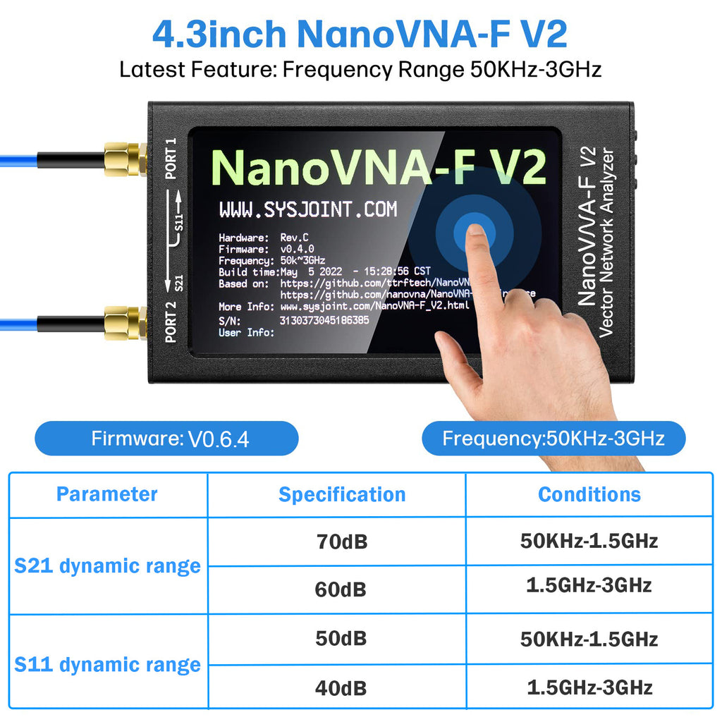 AURSINC NanoVNA-F V2 Vector Network Analyzer 50kHz-3GHz with RF Demo Tester Board, 4.3inch with 5000mAh, RTC Realtime