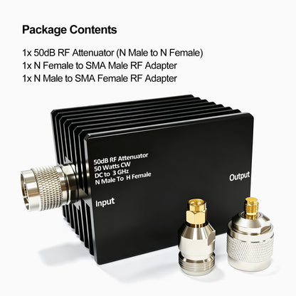 AURSINC 50W RF Attenuator DC-3GHz N-M/F 50dB Attenuation with SMA Adapters N Male to Female Fixed Attenuator kit for Tinysa Ultra Spectrum Analyzer Antennas & Test Equipment, Aluminum Alloy Heat Sink