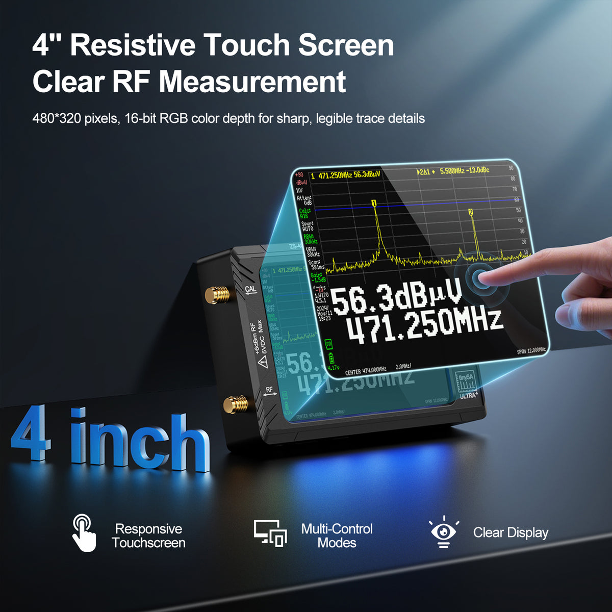 AURSINC Tinysa Ultra+ ZS407 Spectrum Analyzer, 4.0 Inch 100kHz-7.3GHz, 2-in-1 RF Signal Generator 100kHz-900MHz Input