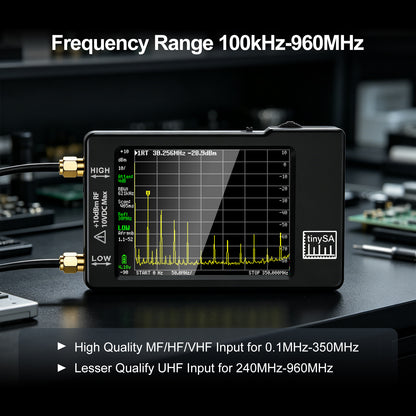 AURSINC Portable Tinysa Spectrum Analyzer V0.3.1, Signal Generator 100kHz to 960MHz Input, 2.8 inch Touchscreen