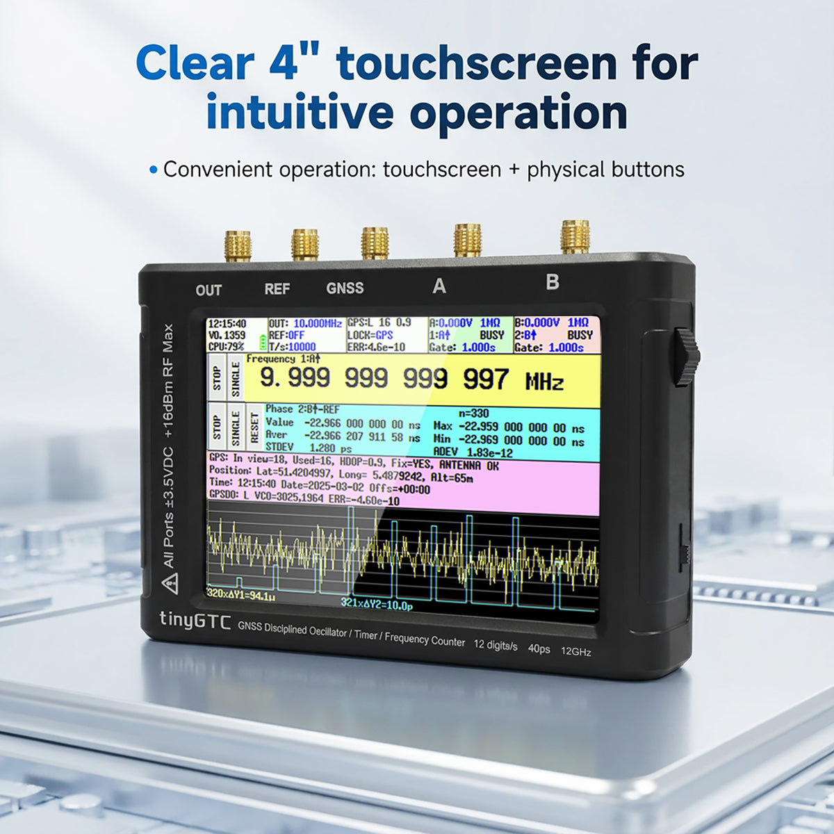 AURSINC TinyGTC ZC412 0.1Hz-12.8GHz Frequency Counter, 40ps Resolution Dual Timer Counter, Gapless Measurements of Frequency, Time, Phase, Count