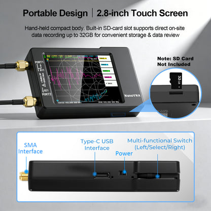 AURSINC NanoVNA‑H Vector Network Analyzer, 9kHz‑1.5GHz with EVA Storage Bag, 2.8" Handheld VNA Antenna Analyzer, Measure S‑params, SWR, Smith Chart for Ham Radio Antenna Tuning & RF Circuit Debugging