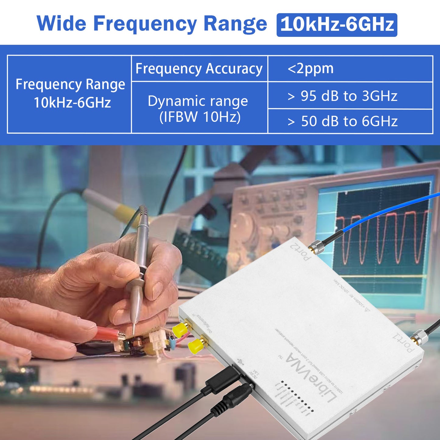 AURSINC LibreVNA NanoVNA Vektor-Netzwerkanalysator, verbesserter professioneller Antennenanalysator 100 kHz – 6 GHz zur Messung aller S-Parameter mit externem Referenzeingang/-ausgang, USB-basierte vollständige 2-Port-Schnittstelle 