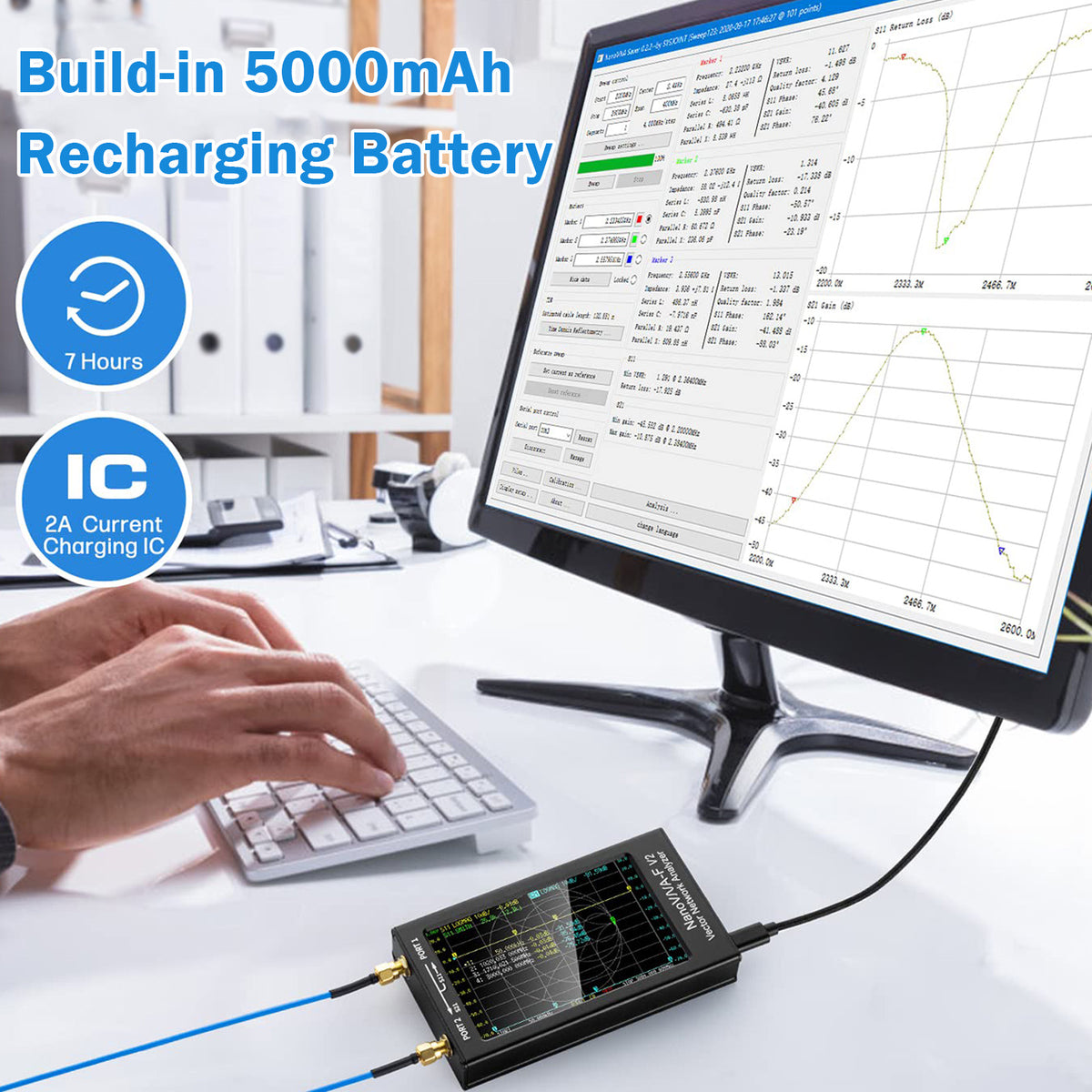 AURSINC NanoVNA-F V2 Vector Network Analyzer 50kHz-3GHz with RF Demo Tester Board, 4.3inch with 5000mAh, RTC Realtime