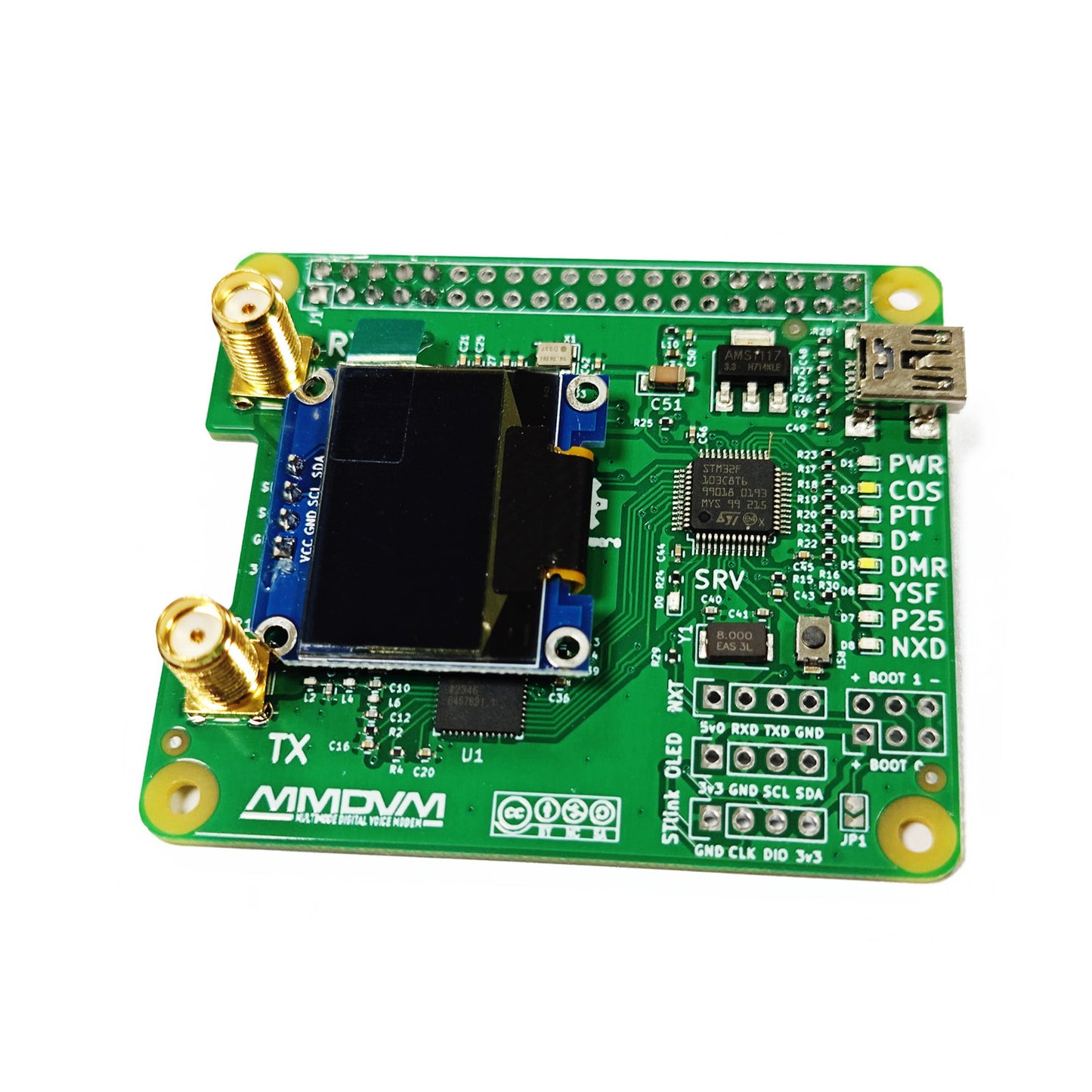 AURSINC MMDVM Duplex Hotspot Module Dual Hat V1.5.2 with 0.96 OLED Display Support P25 DMR YSF NXDN DMR Slot 1 + Slot 2 for R Pi 1, 2/2b, 3/3b/3b+, 4/4b, Pi Zero, Zero 2W with USB Port (with OLED)