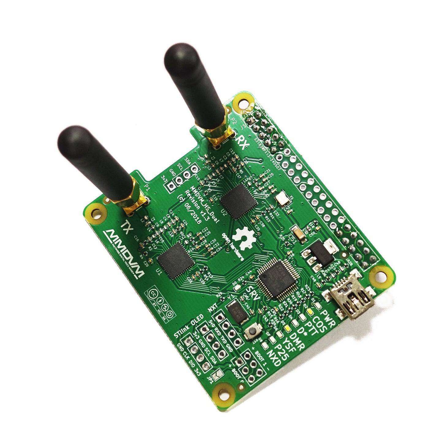 AURSINC MMDVM Duplex Hotspot Module Dual Hat V1.5.2 Support P25 DMR YSF NXDN DMR Slot 1 + Slot 2 for Raspberry Pi, Pi Zero with USB Port (Without OLED)