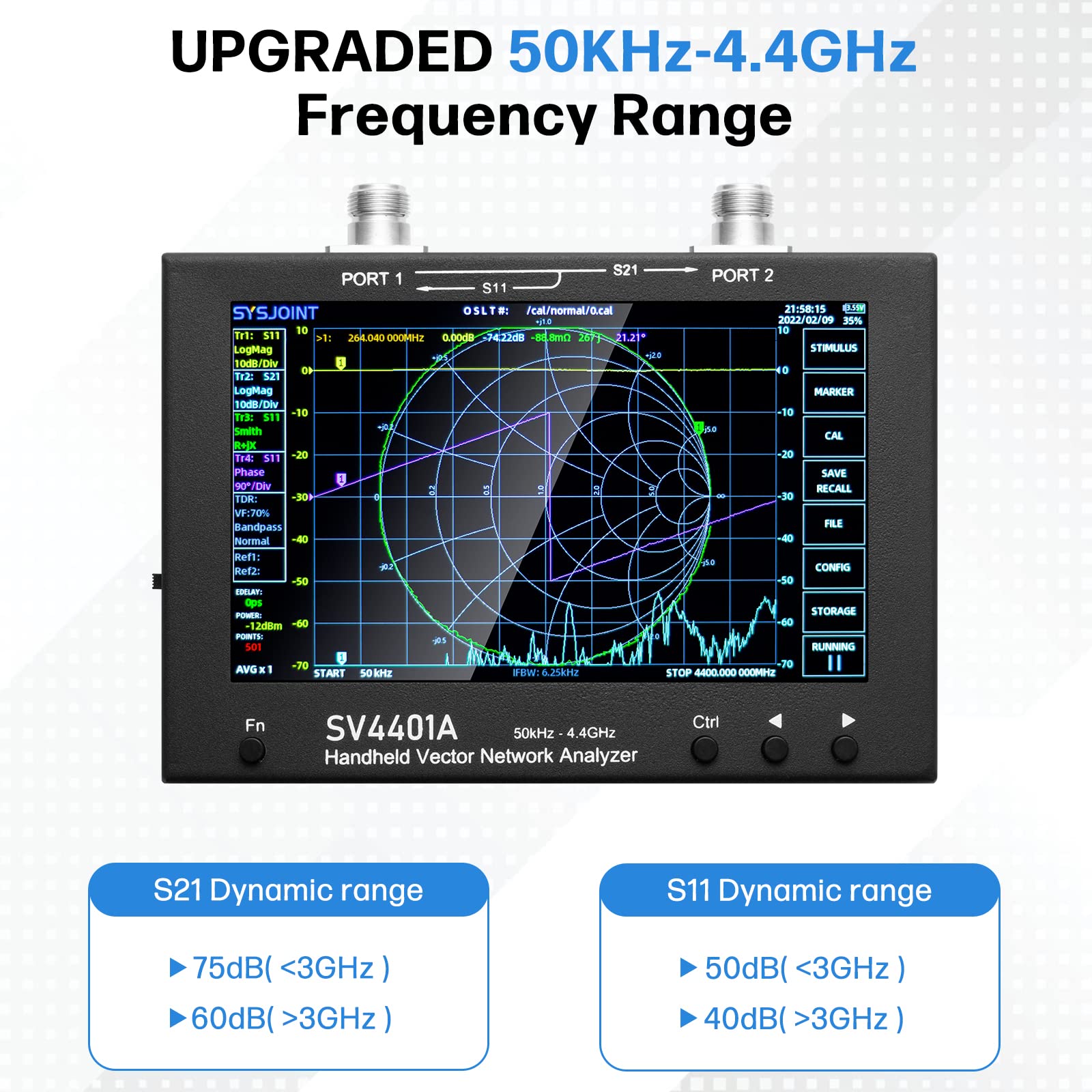 AURSINC 7in NanoVNA SV4401A Vector Network Analyzer 50KHz-4.4GHz Anten