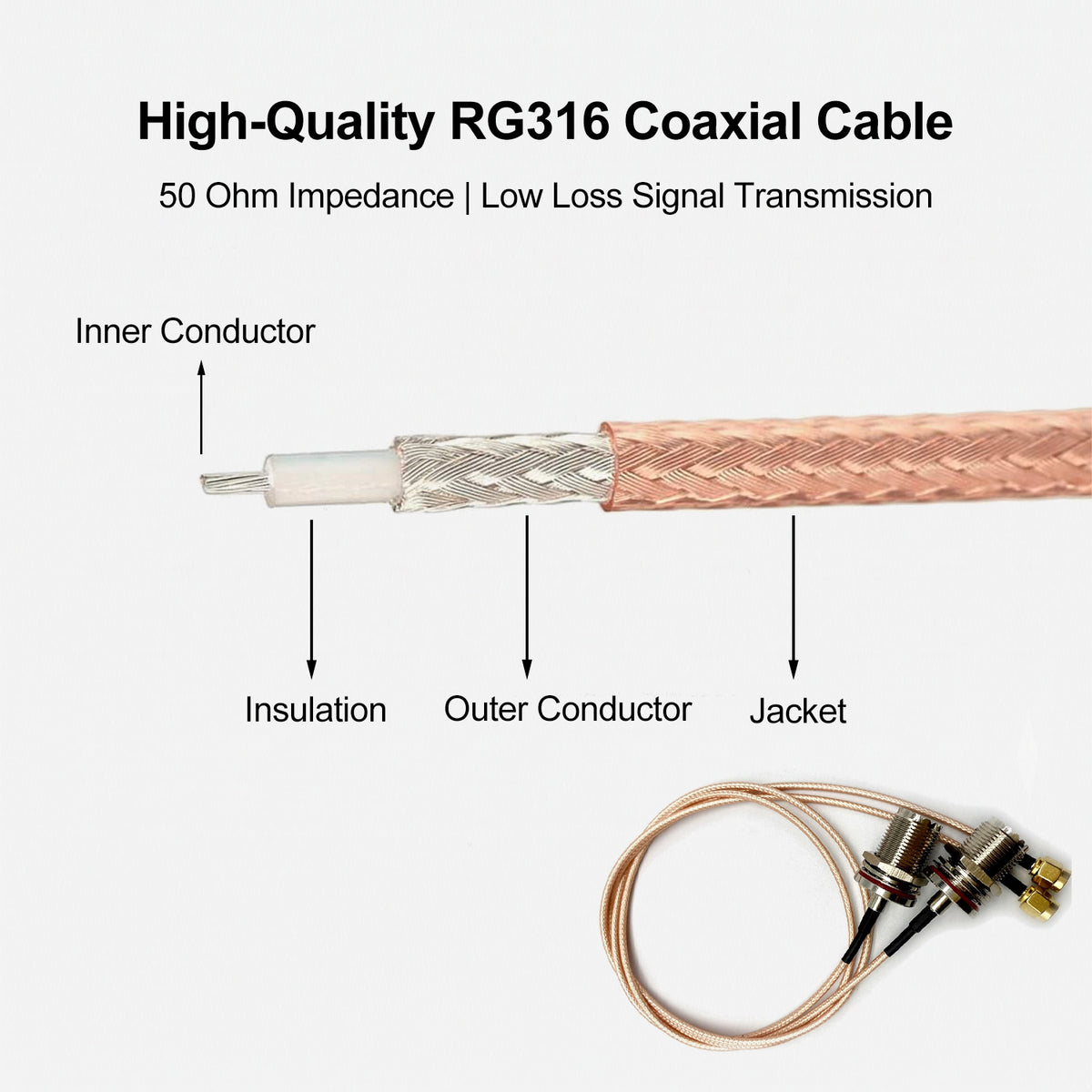 AURSINC 2Pcs SMA Male to UHF SO-239 RG316 Cable 30cm/1ft 50Ω Low Loss RG316 Copper Coax, SMA Male to UHF SO-239, for CB Radio SDR Scanner Walkie Talkie, 2 Pack