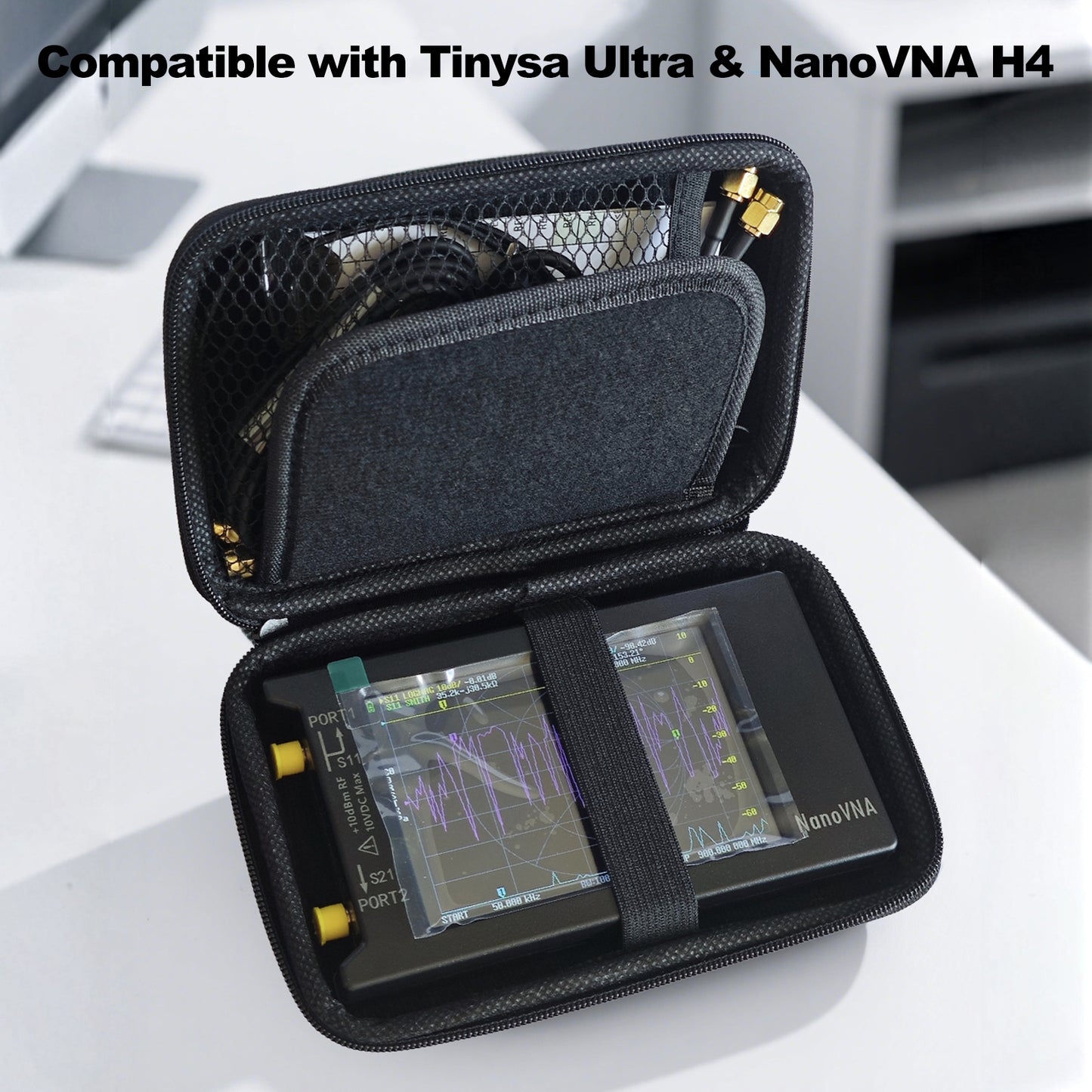 AURSINC 4 Inch Hard EVA Protective Case for NanoVNA H4/TinySA Ultra - Waterproof Shockproof Storage Bag with Carry Strap, Foam Divider, Secure Fit for Vector Network Analyzer and Spectrum Analyzer