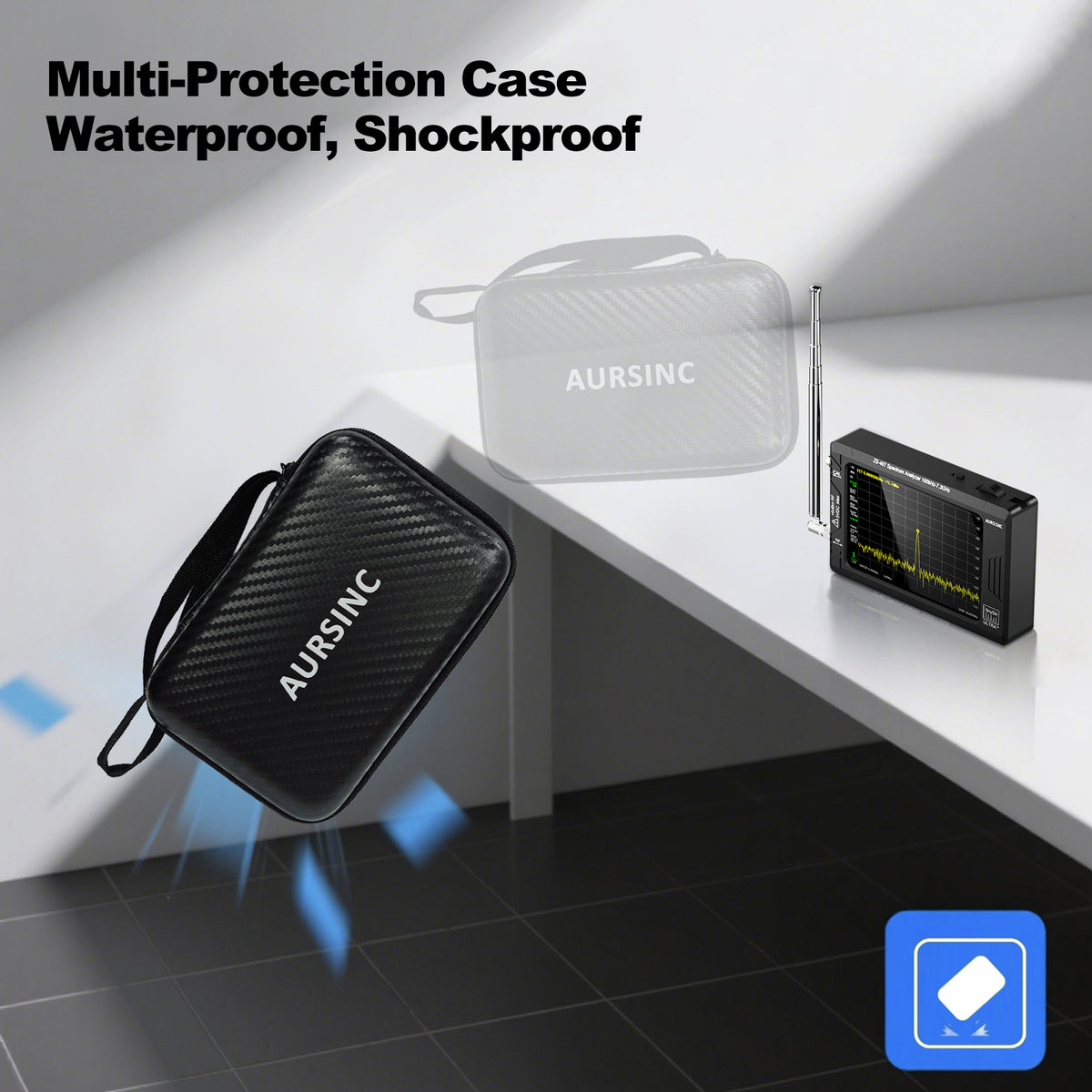 AURSINC 4 Inch Hard EVA Protective Case for NanoVNA H4/TinySA Ultra - Waterproof Shockproof Storage Bag with Carry Strap, Foam Divider, Secure Fit for Vector Network Analyzer and Spectrum Analyzer