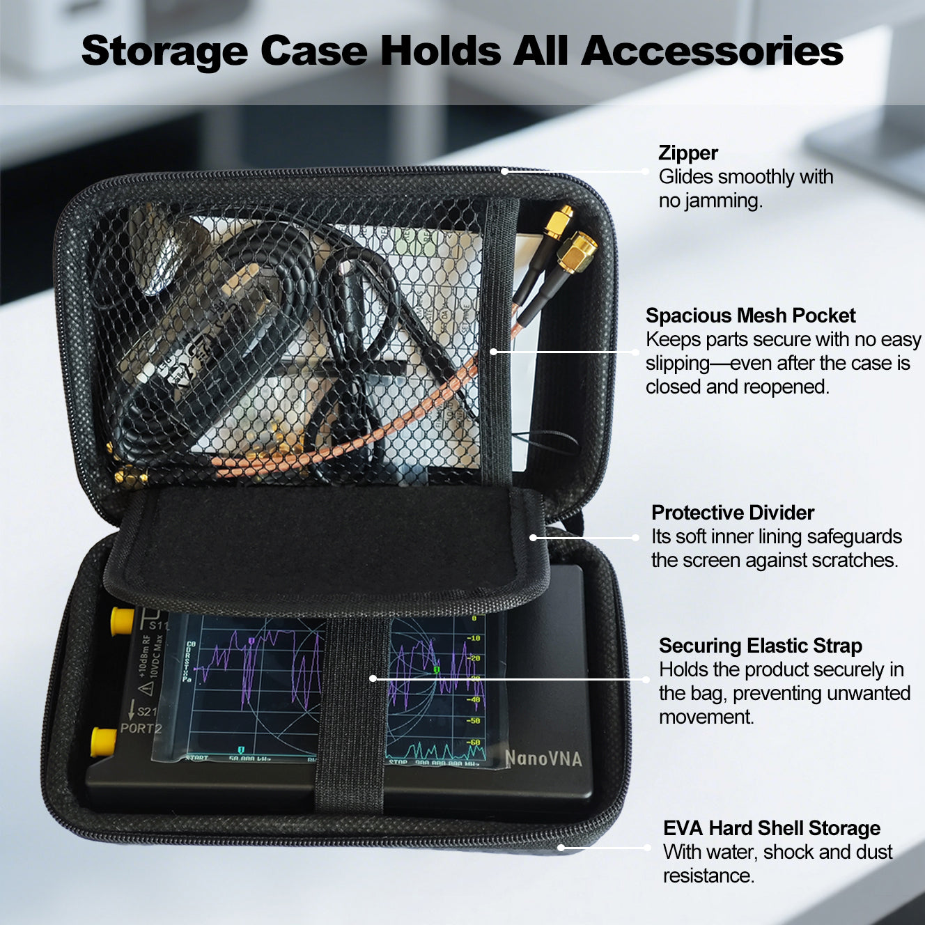 AURSINC 4 Inch Hard EVA Protective Case for NanoVNA H4/TinySA Ultra - Waterproof Shockproof Storage Bag with Carry Strap, Foam Divider, Secure Fit for Vector Network Analyzer and Spectrum Analyzer