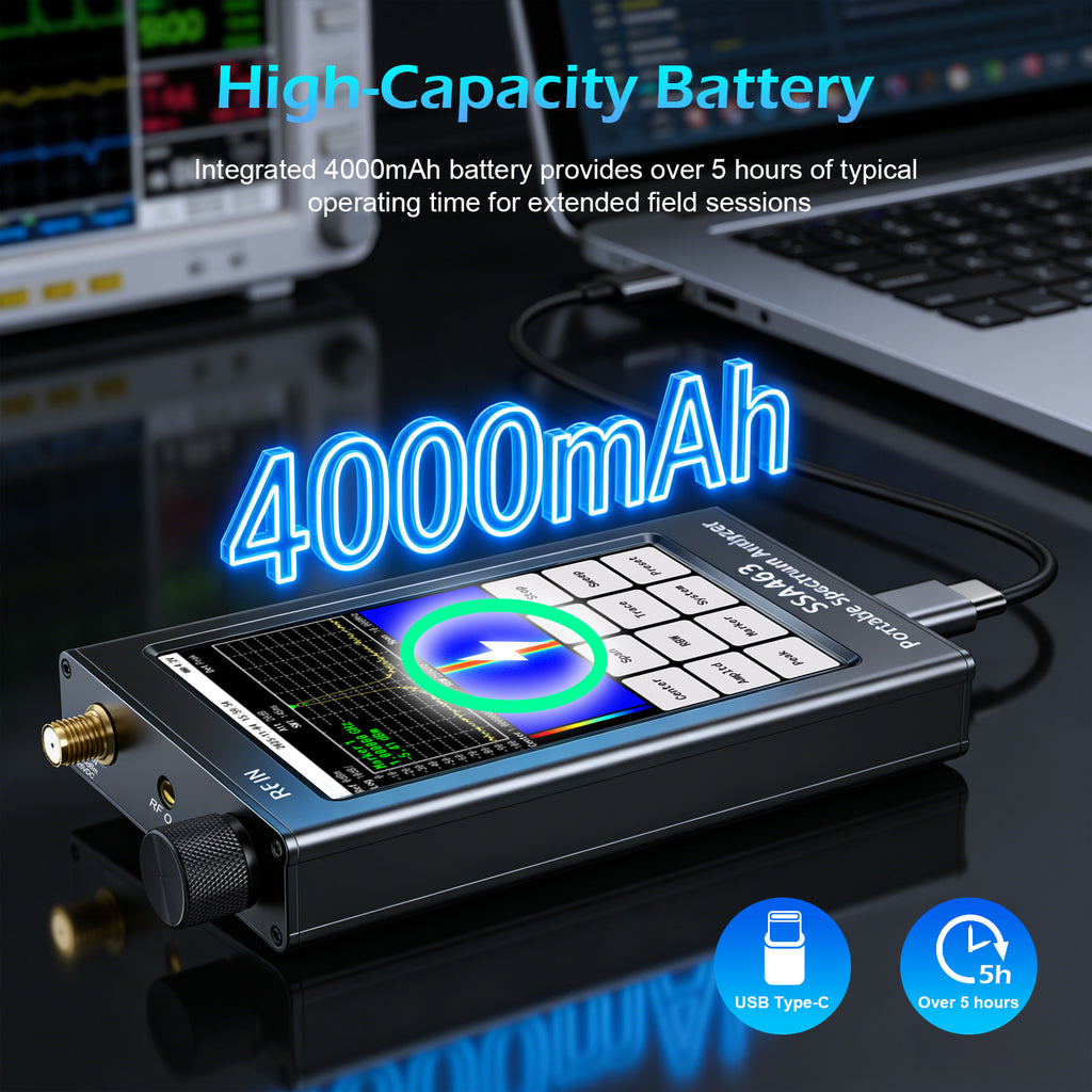 AURSINC SSA463 Portable Spectrum Analyzer, 35MHz-6.3GHz Frequency Analyzer, 4.3" Touchscreen, Built-in 30dB Precision Attenuator
