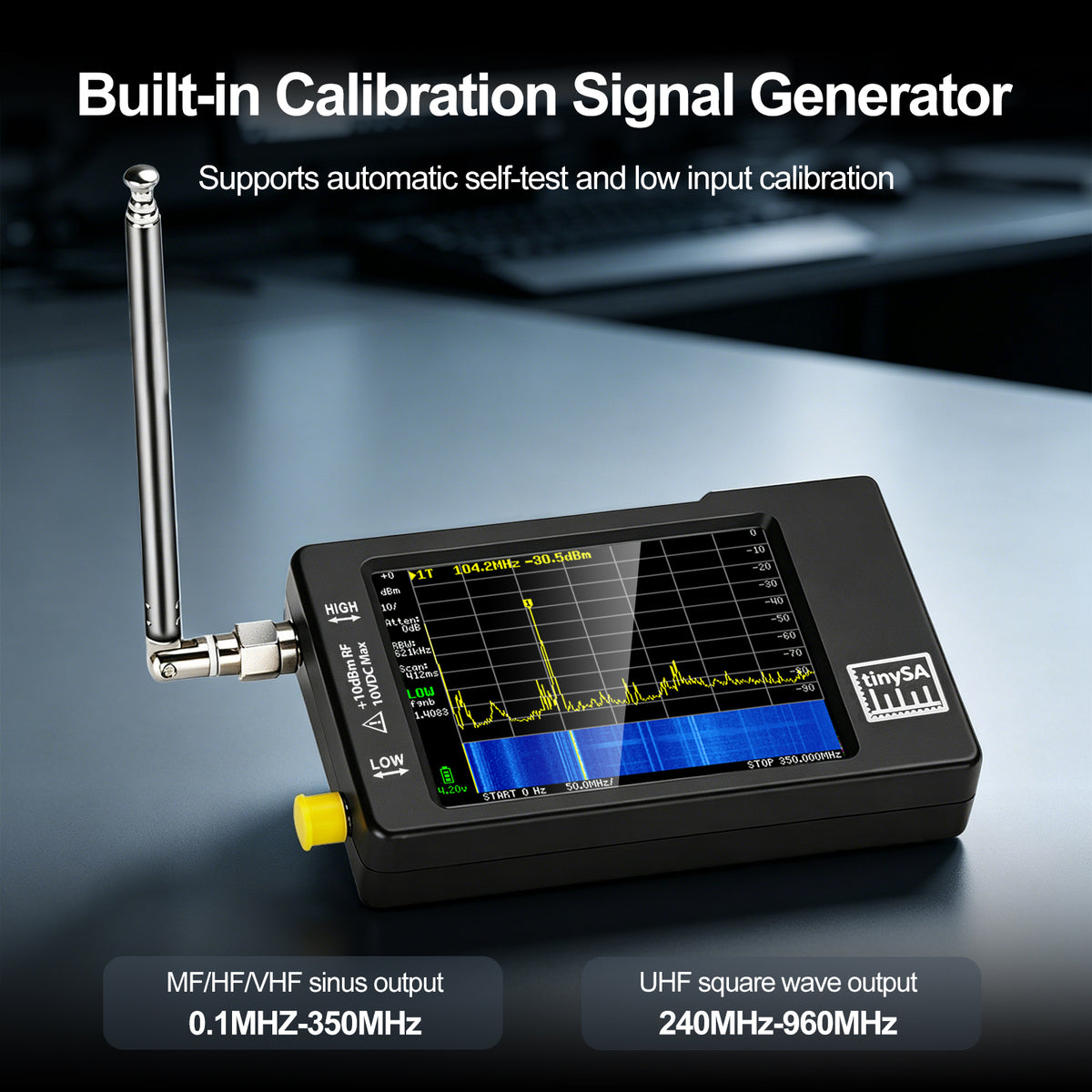 AURSINC Portable TinySA Spectrum Analyzer with EVA Protective Storage Case, 2.8‑inch Display, 100kHz‑960MHz Frequency Range