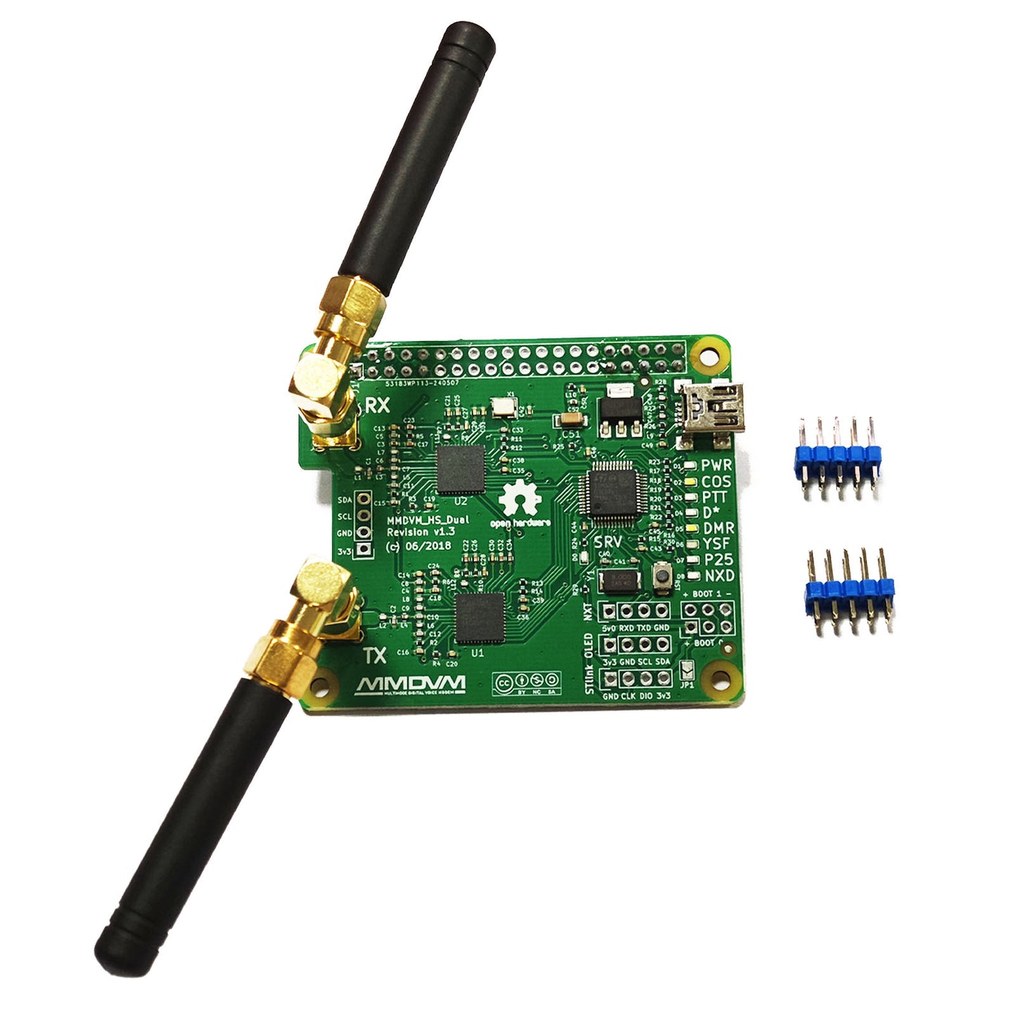 AURSINC MMDVM Duplex Hotspot Module Dual Hat V1.5.2 Support P25 DMR YSF NXDN DMR Slot 1 + Slot 2 for Raspberry Pi, Pi Zero with USB Port (Without OLED)
