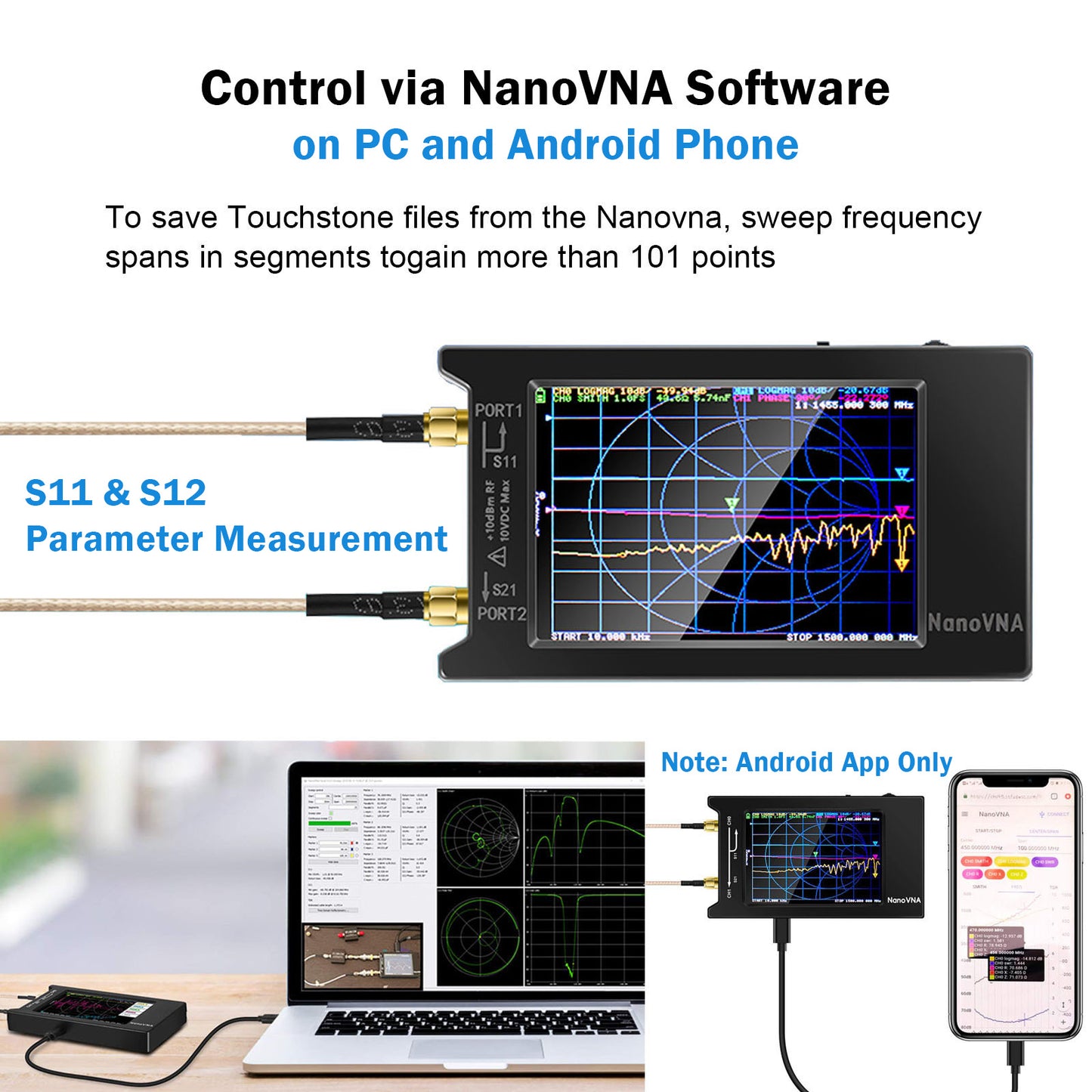 AURSINC NanoVNA-H4 Vector Network Analyzer with 32GB Card, Latest V4.4 9KHz-1.5GHz 4" Touchscreen Nano VNA Antenna Analyzer Ham Radio, HF VHF UHF Measuring S Parameters, SWR, Phase, Delay, Smith Chart