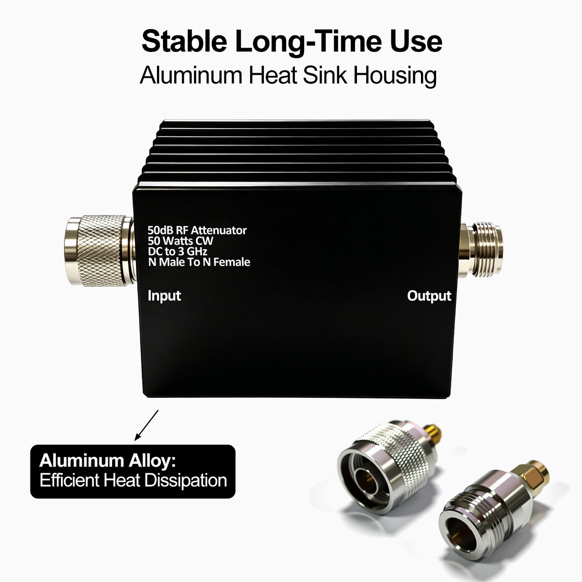 AURSINC 50W RF Attenuator DC-3GHz N-M/F 50dB Attenuation with SMA Adapters N Male to Female Fixed Attenuator kit for Tinysa Ultra Spectrum Analyzer Antennas & Test Equipment, Aluminum Alloy Heat Sink