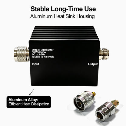 AURSINC 50W RF Attenuator DC-3GHz N-M/F 50dB Attenuation with SMA Adapters N Male to Female Fixed Attenuator kit for Tinysa Ultra Spectrum Analyzer Antennas & Test Equipment, Aluminum Alloy Heat Sink