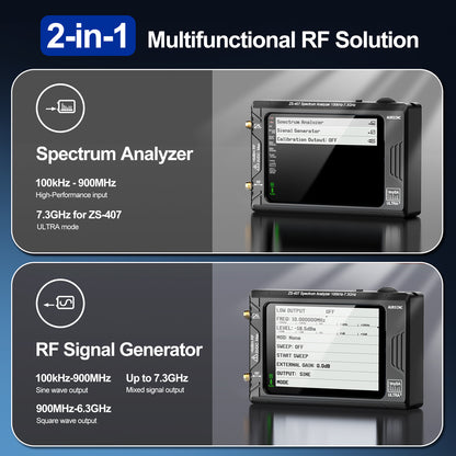 AURSINC Tinysa Ultra+ ZS407 7.3GHz Spectrum Analyzer Bundle with Hard Case, 100kHz-7.3GHz, 2-in-1 RF Signal Generator, 4" Touchscreen with Shockproof EVA Case for Field RF Testing, 5000mAh battery