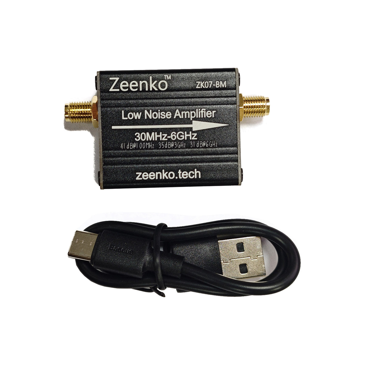 AURSINC ZK07-BM 30M-6GHz High Gain LNA Low Noise Amplifier with Battery Ultra-Low Noise, Built-in 300mAh Battery, USB Powered, Plug & Play, for TinySA Ultra SDR RF Testing Amateur Radio