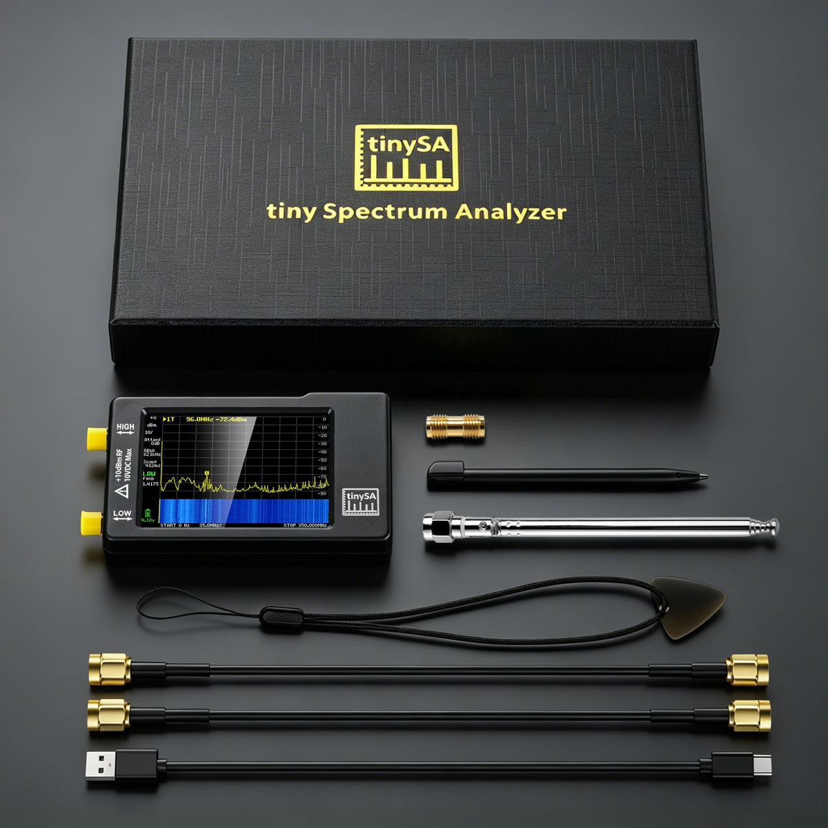 AURSINC Portable Tinysa Spectrum Analyzer V0.3.1, Signal Generator 100kHz to 960MHz Input, 2.8 inch Touchscreen