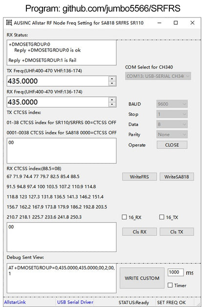 AURSINC Allstar RF Node UHF SR-FRS Radio-Programmiermodul Pi-hat für Allstar, Echolink, APRS, digitale Modi kompatibel mit Raspberry Pi 2/3/4, Pin-zu-Pin-Ersatz für SA-818-Modul, UHF-Frequenz 400–470 