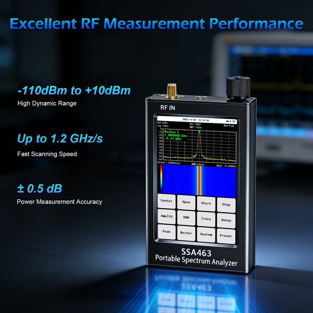 AURSINC SSA463 Portable Spectrum Analyzer, 35MHz-6.3GHz Frequency Analyzer, 4.3" Touchscreen, Built-in 30dB Precision Attenuator