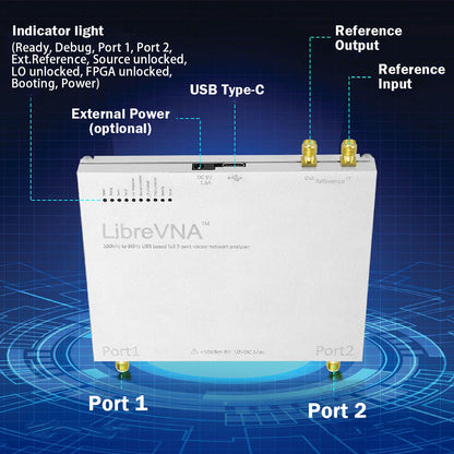 AURSINC LibreVNA NanoVNA Vektor-Netzwerkanalysator, verbesserter professioneller Antennenanalysator 100 kHz – 6 GHz zur Messung aller S-Parameter mit externem Referenzeingang/-ausgang, USB-basierte vollständige 2-Port-Schnittstelle 