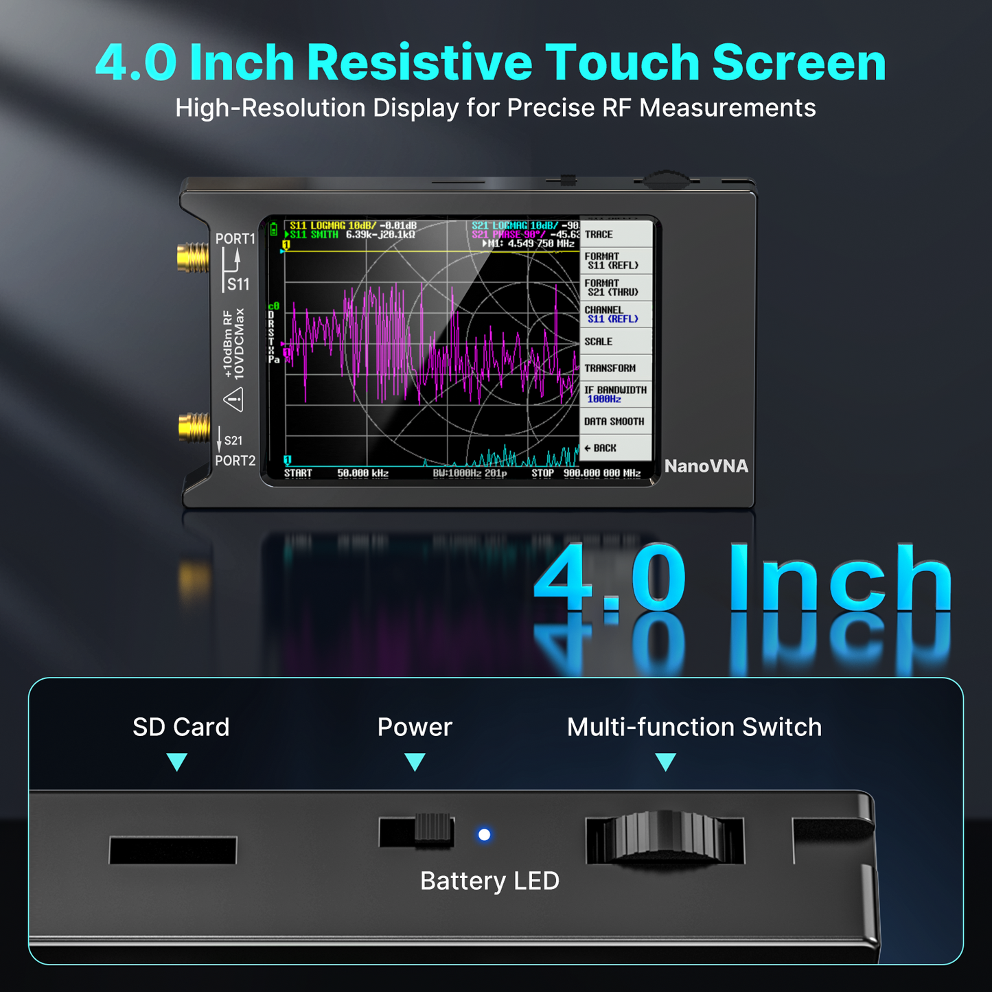 AURSINC NanoVNA-H4 Vector Network Analyzer with 32GB Card, Latest V4.4 9KHz-1.5GHz 4" Touchscreen Nano VNA Antenna Analyzer Ham Radio, HF VHF UHF Measuring S Parameters, SWR, Phase, Delay, Smith Chart