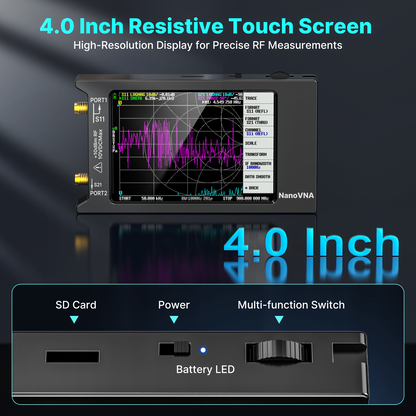 AURSINC NanoVNA-H4 Vector Network Analyzer with 32GB Card, Latest V4.4 9KHz-1.5GHz 4" Touchscreen Nano VNA Antenna Analyzer Ham Radio, HF VHF UHF Measuring S Parameters, SWR, Phase, Delay, Smith Chart