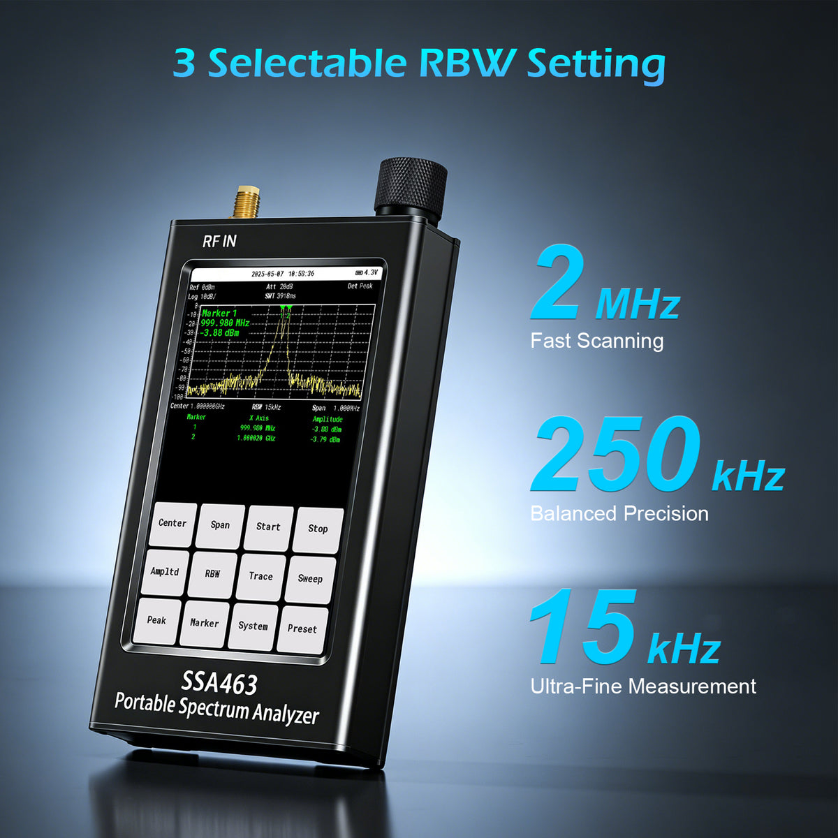 AURSINC SSA463 Portable Spectrum Analyzer, 35MHz-6.3GHz Frequency Analyzer, 4.3" Touchscreen, Built-in 30dB Precision Attenuator
