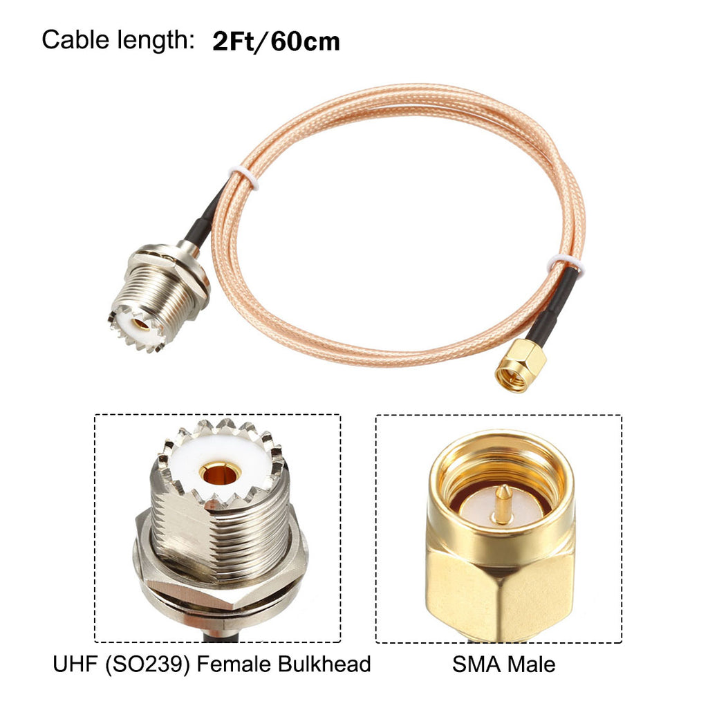 AURSINC 2pcs RF Coax SMA Male to UHF Female SO-239 Cable 12"/60cm Extension Cable RG316 for RF Applications